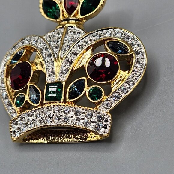 Ciro Crown Pin Brooch Christmas Jewelry Red Green Rhinestones Holiday Royal - Picture 4 of 11